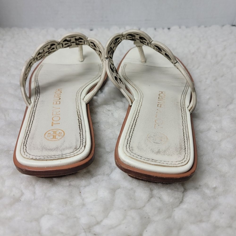 Tory Burch Tiny Miller 10mm Womens Sandals Size 6.5 Ivoiry Calf Leather Thong - Picture 4 of 10